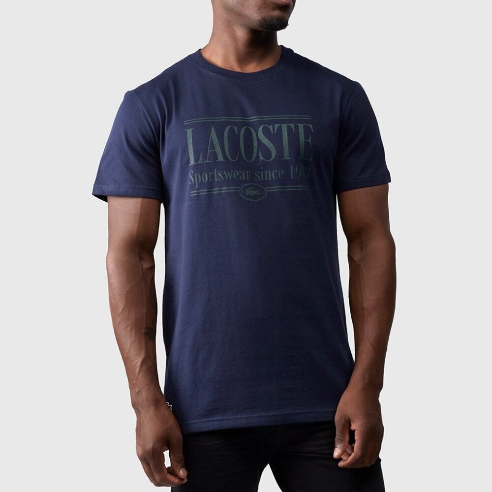 Lacoste Men's Regular Fit Jersey T-Shirt S NEW Navy Blue Green Logo Graphic Tee